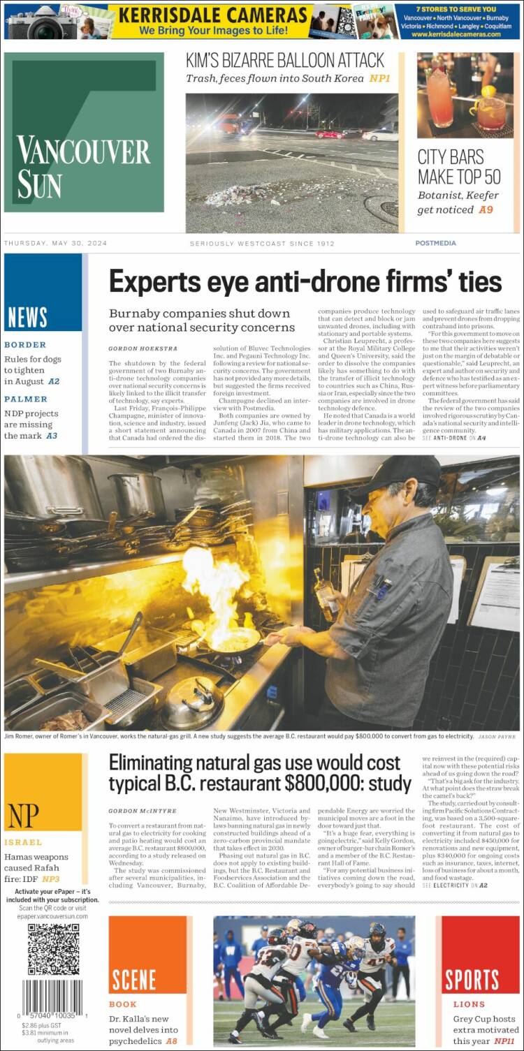 Portada de The Vancouver Sun (Canadá)