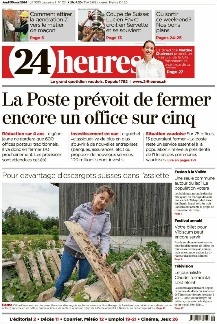 Portada de 24 Heures (Suiza)