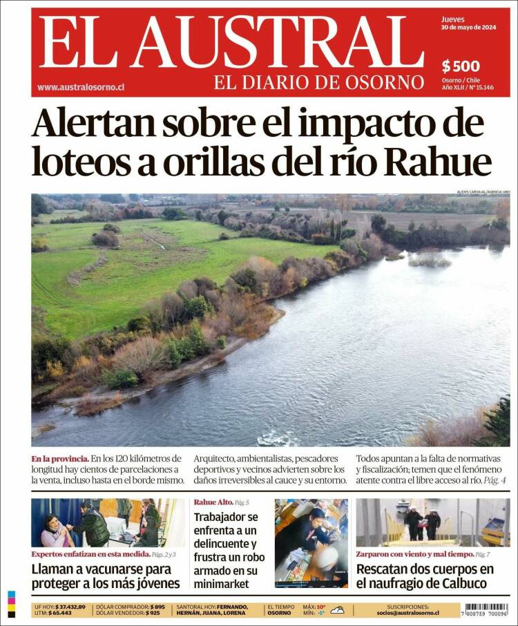 Portada de El Austral de Osorno (Chile)