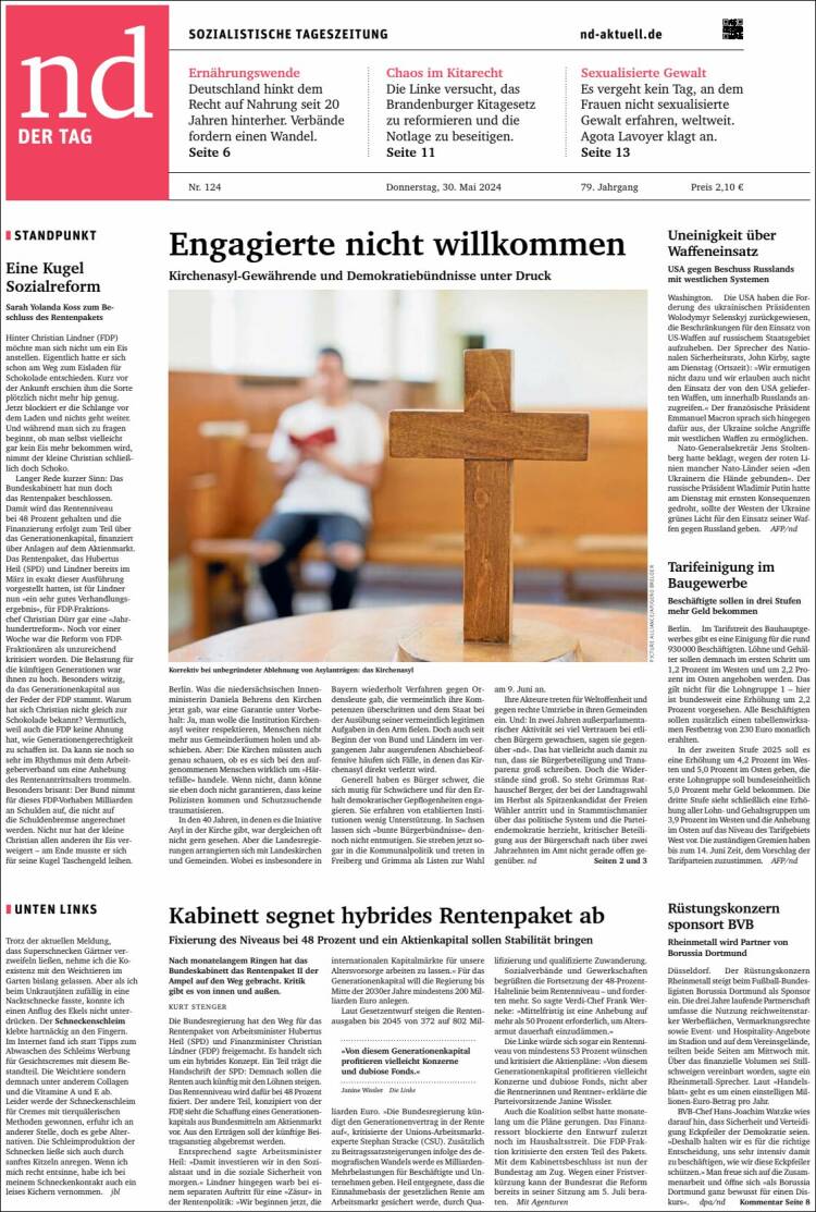 Portada de Neues Deutschland (Alemania)