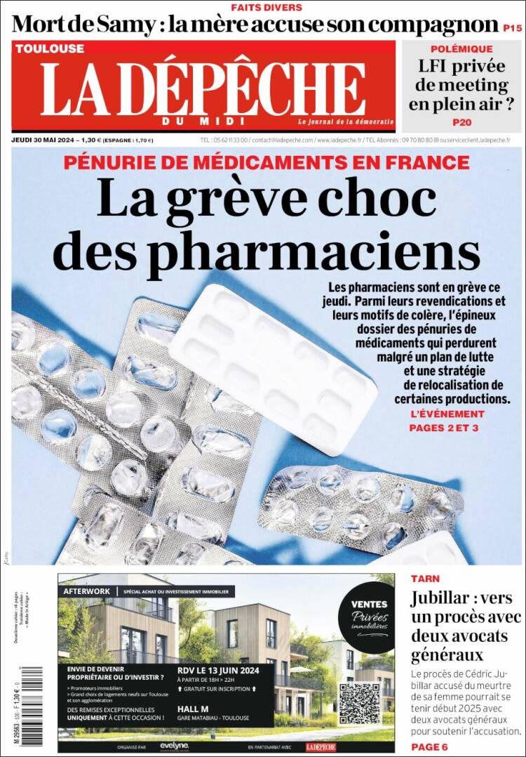 Portada de La Dépêche du Midi (Francia)