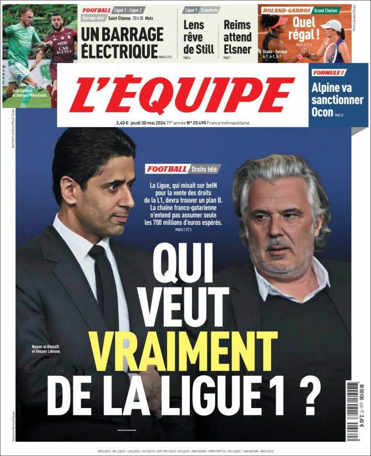 Portada de L'Equipe (Francia)