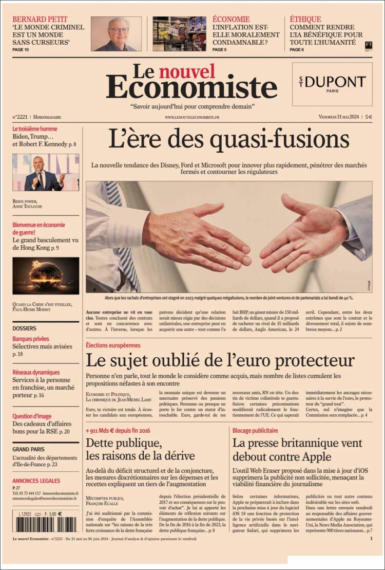 Portada de Le nouvel Economiste (Francia)