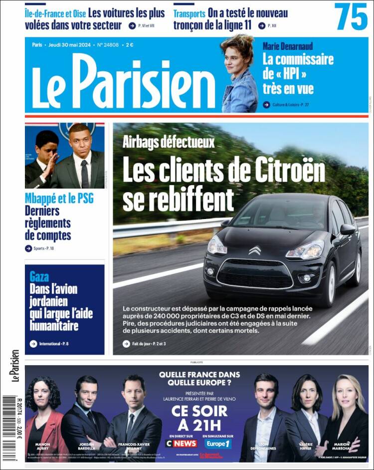 Portada de Le Parisien (Francia)