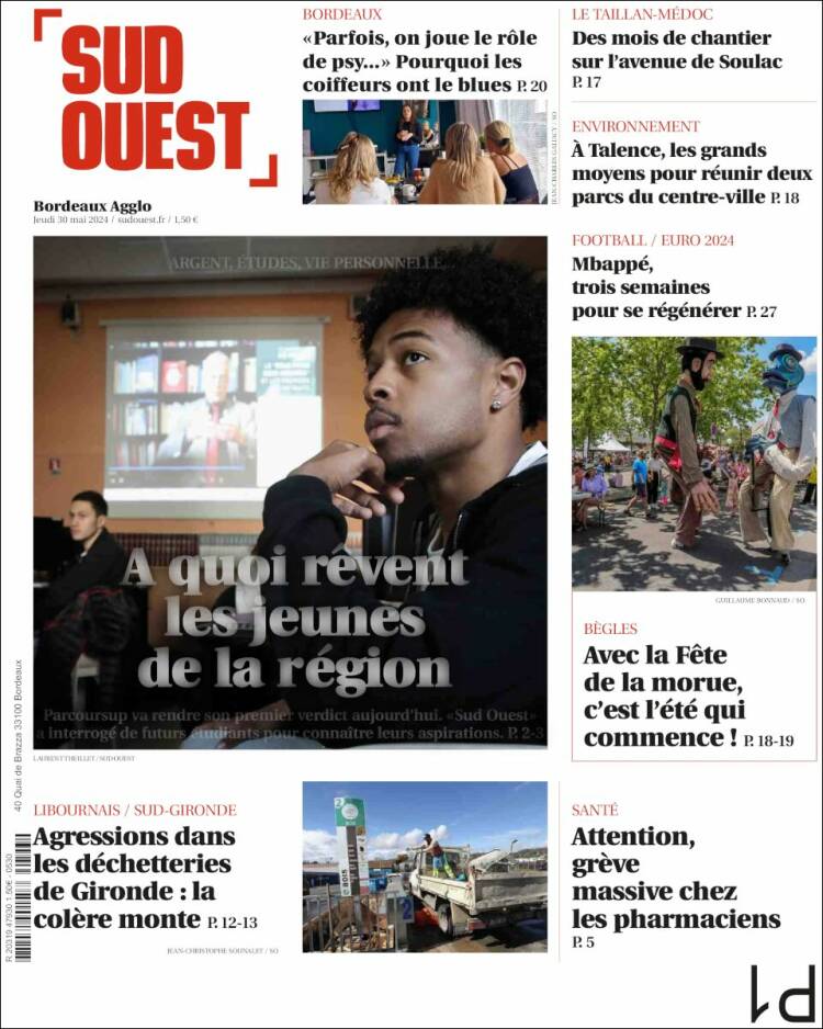 Portada de Sud Ouest (Francia)