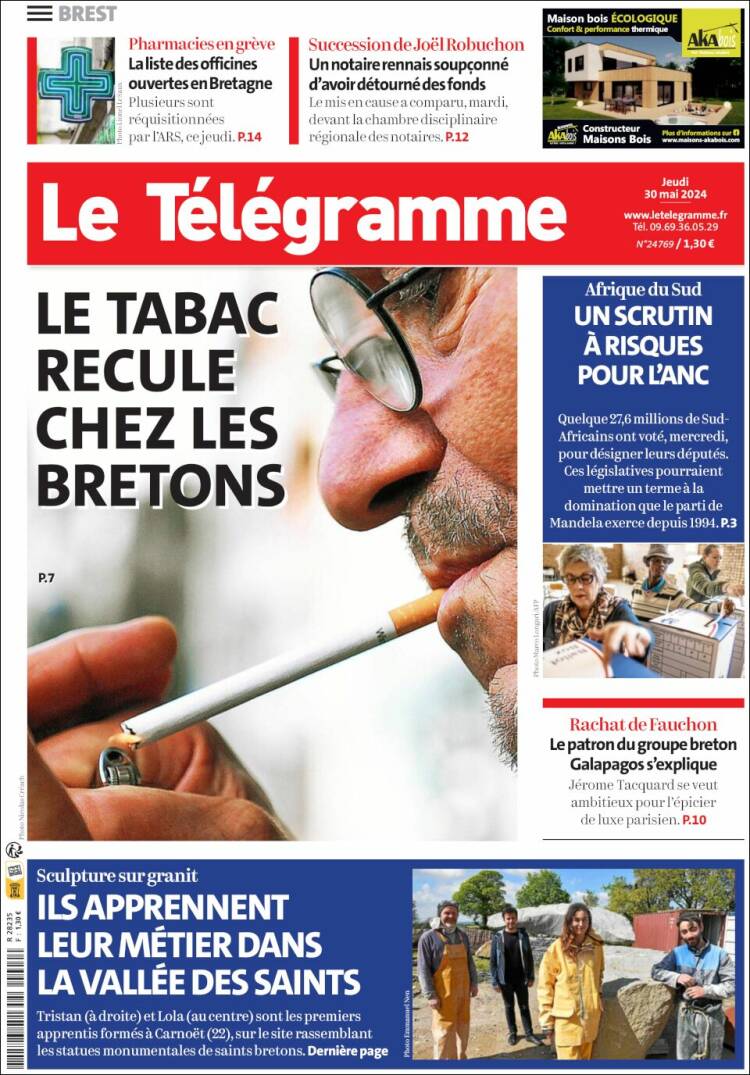 Portada de Télégramme (Francia)