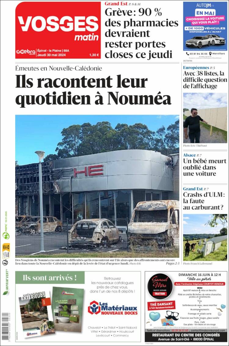 Portada de Vosges Matin (Francia)