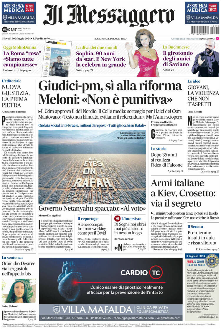 Portada de Il Messaggero (Italia)