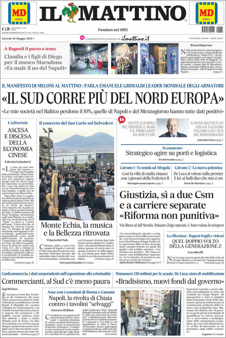 Portada de Il Mattino (Italia)