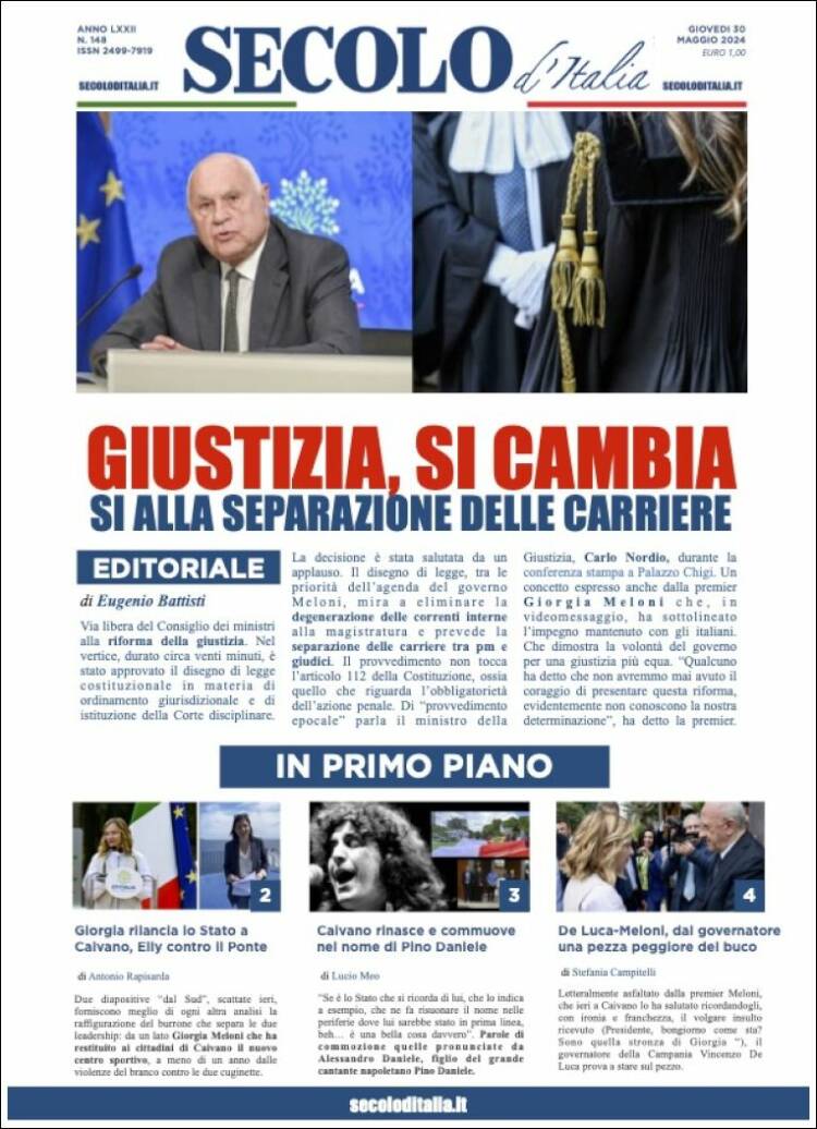 Portada de Secolo d'Italia (Italia)