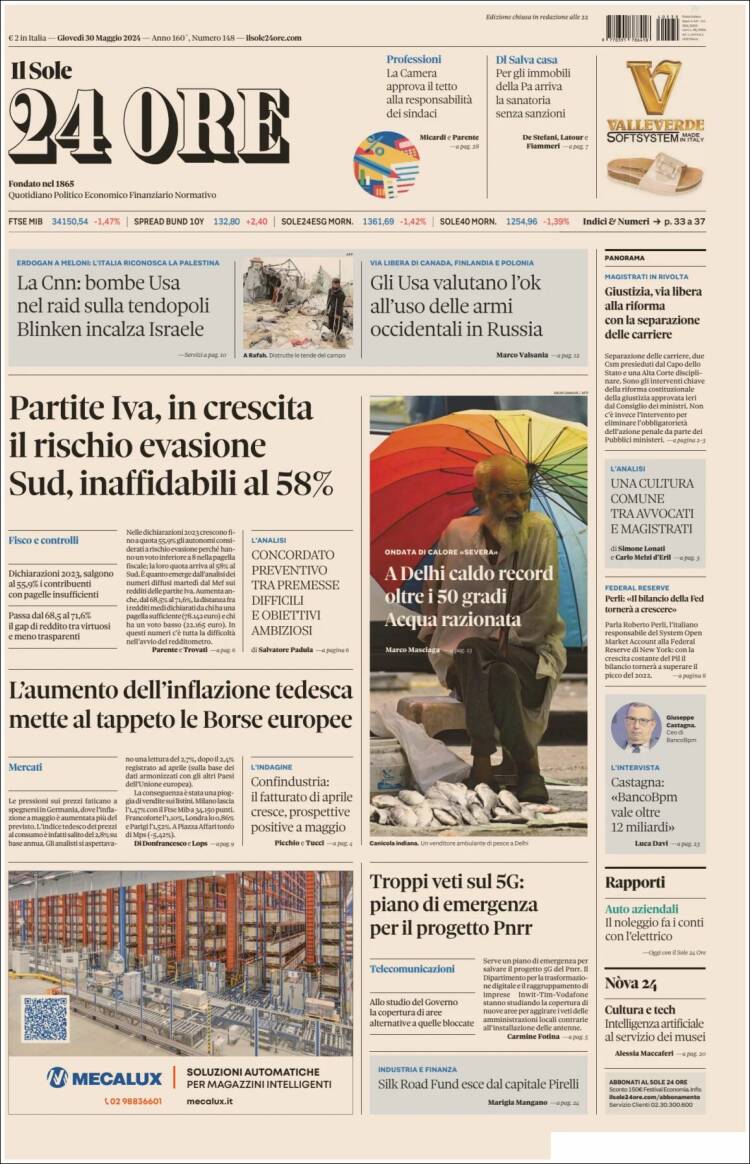 Portada de Il Sole 24 ORE (Italia)