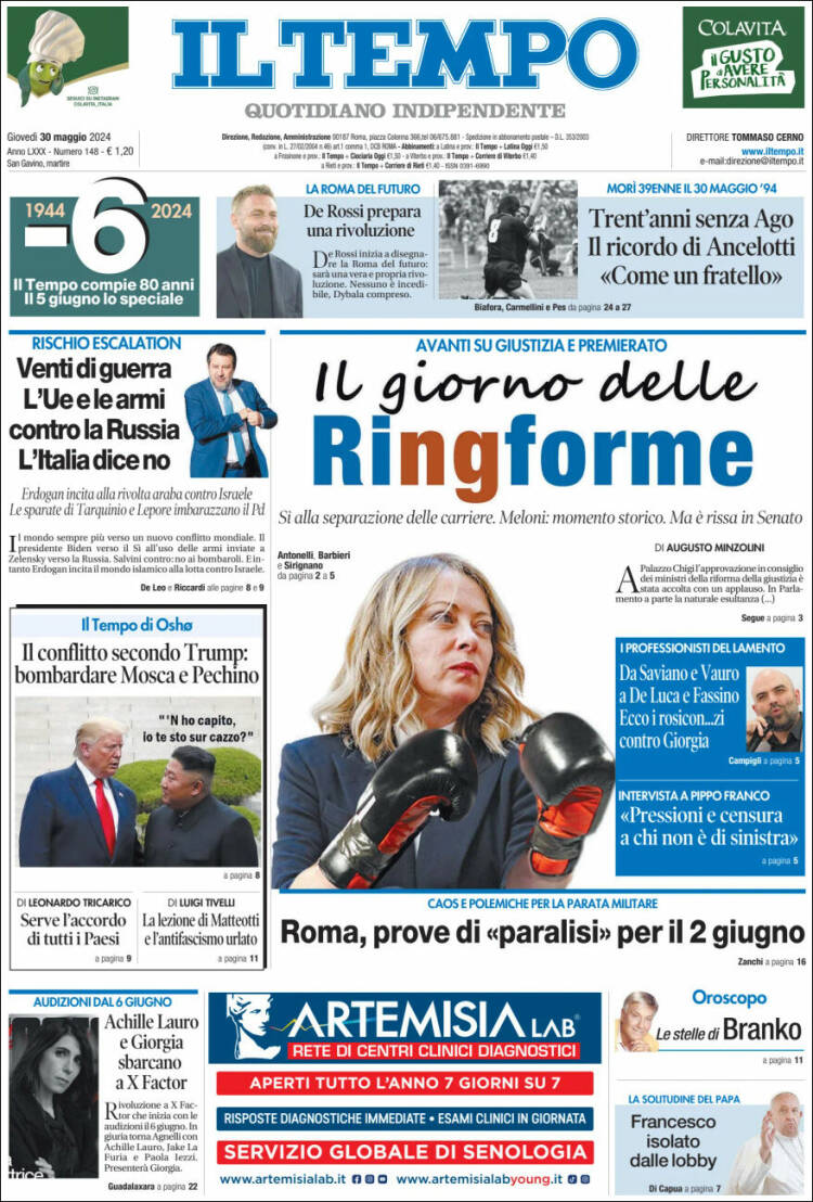 Portada de Il Tempo (Italia)