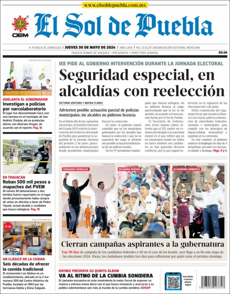 Portada de El Sol de Puebla (M&eacute;xico)