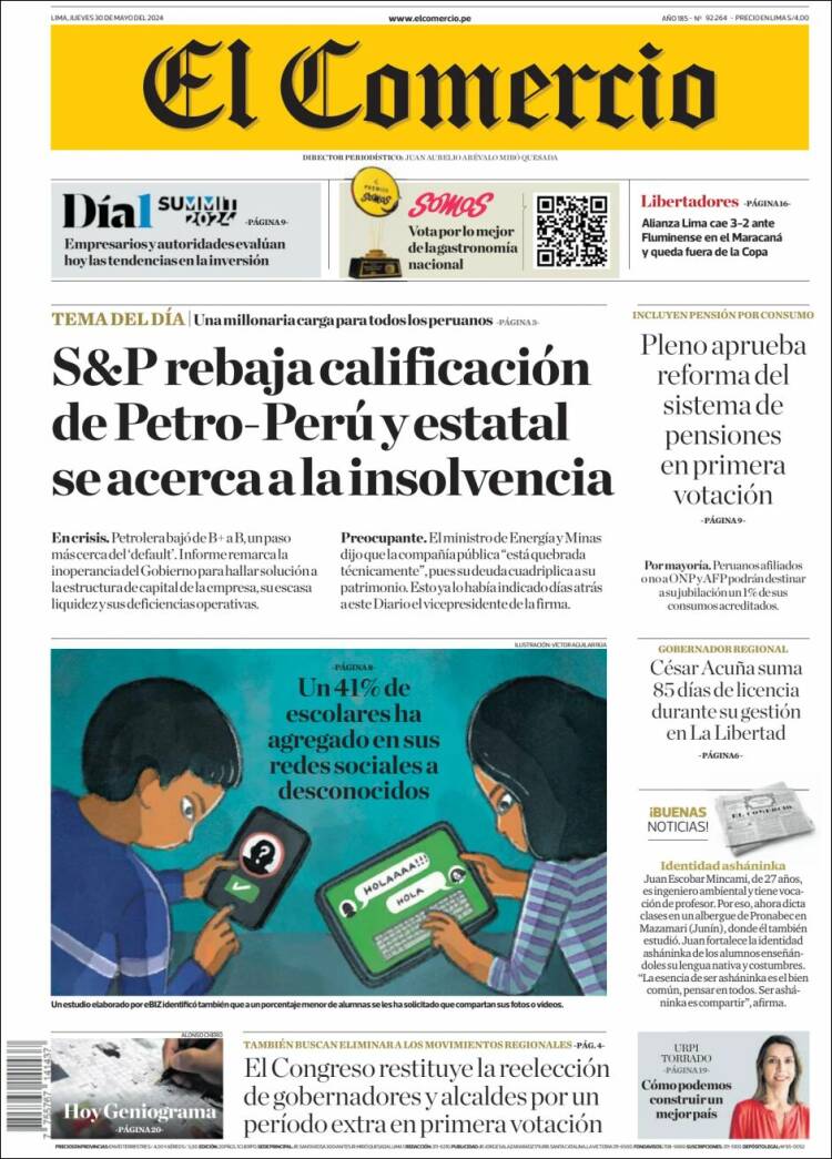 Portada de El Comercio (Per&uacute;)