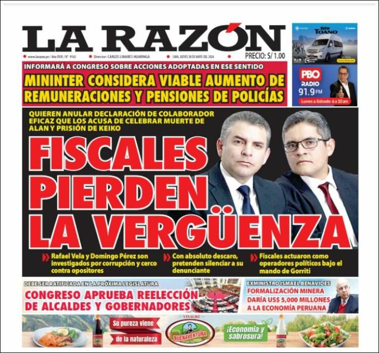 Portada de La Razón (Per&uacute;)