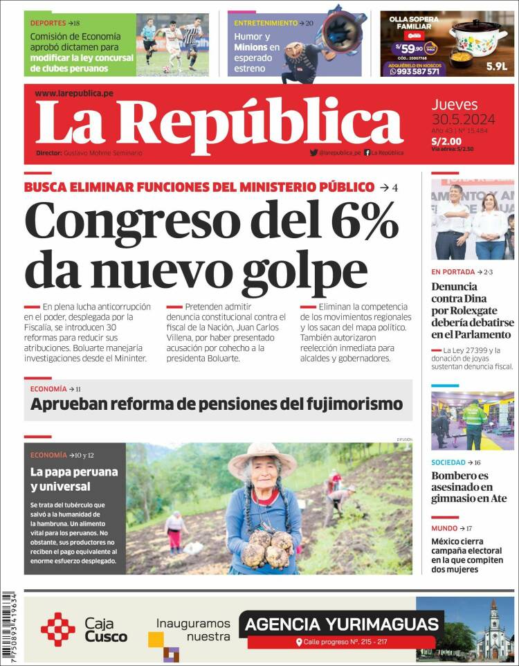 Portada de La Republica (Per&uacute;)