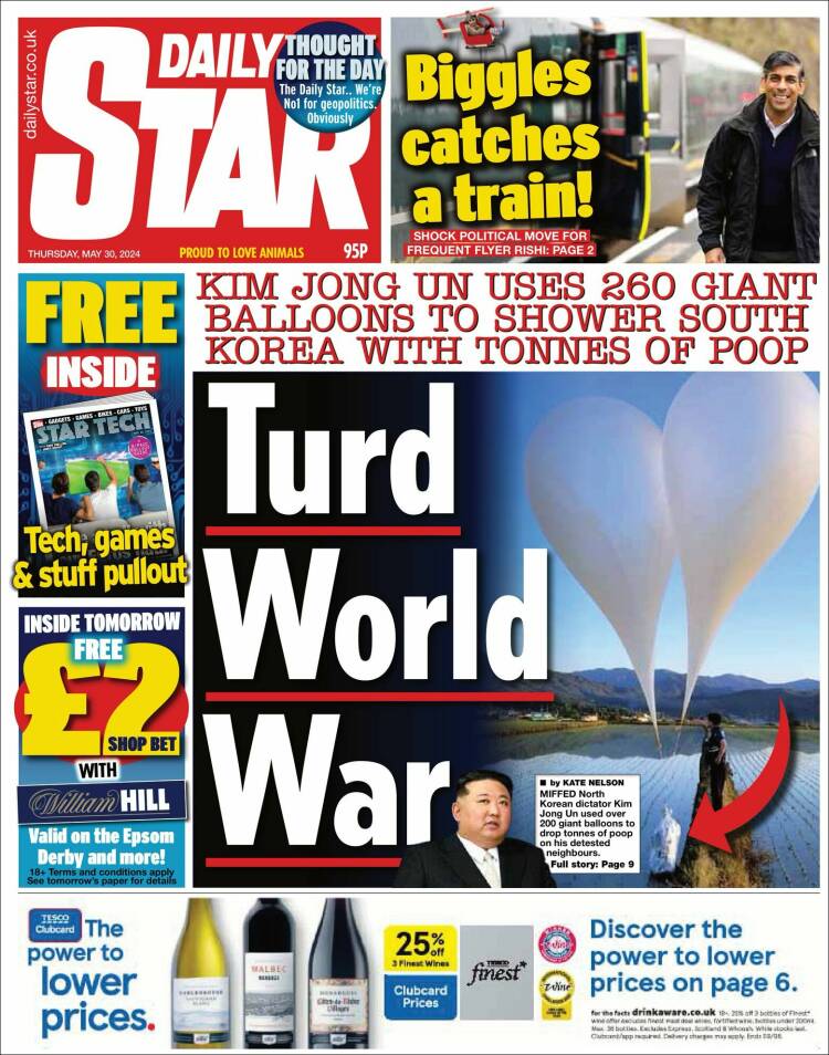 Portada de Daily Star (Reino Unido)