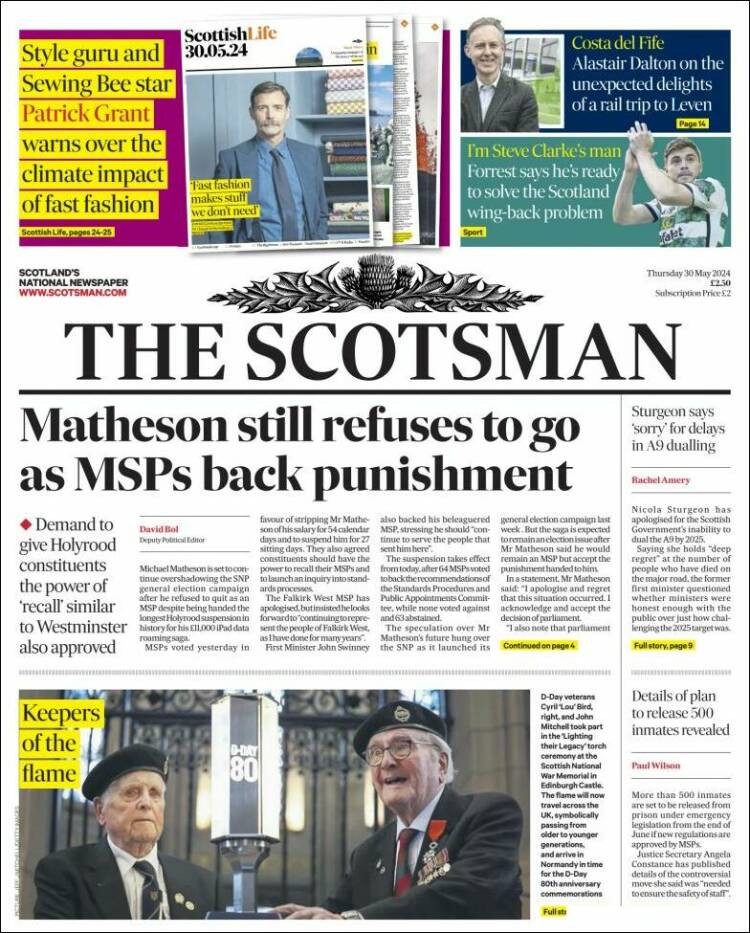 Portada de The Scotsman (Reino Unido)