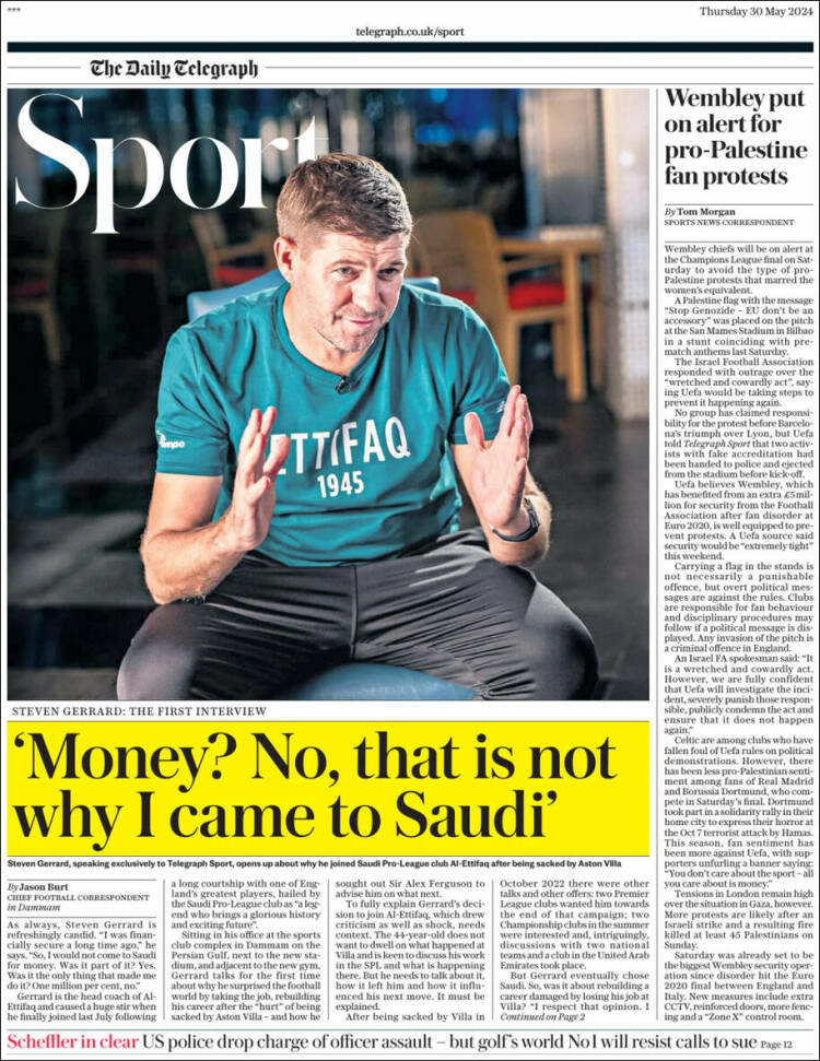 Portada de Telegraph Sport (Reino Unido)