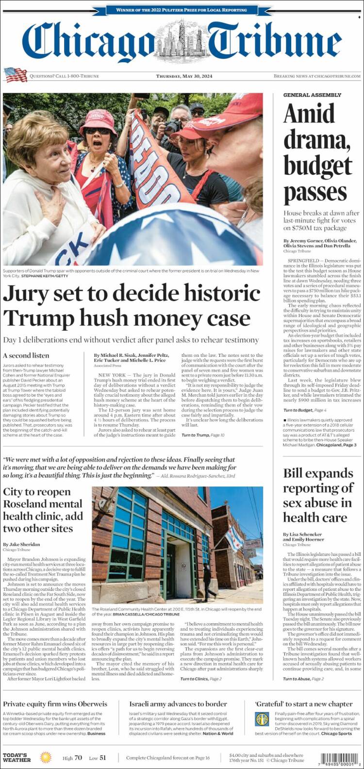 Portada de Chicago Tribune (USA)