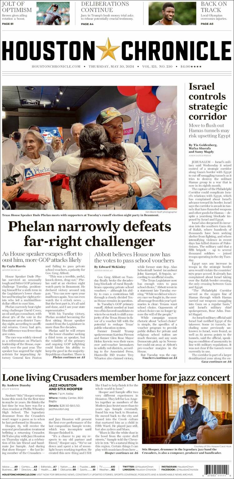 Portada de Houston Chronicle (USA)