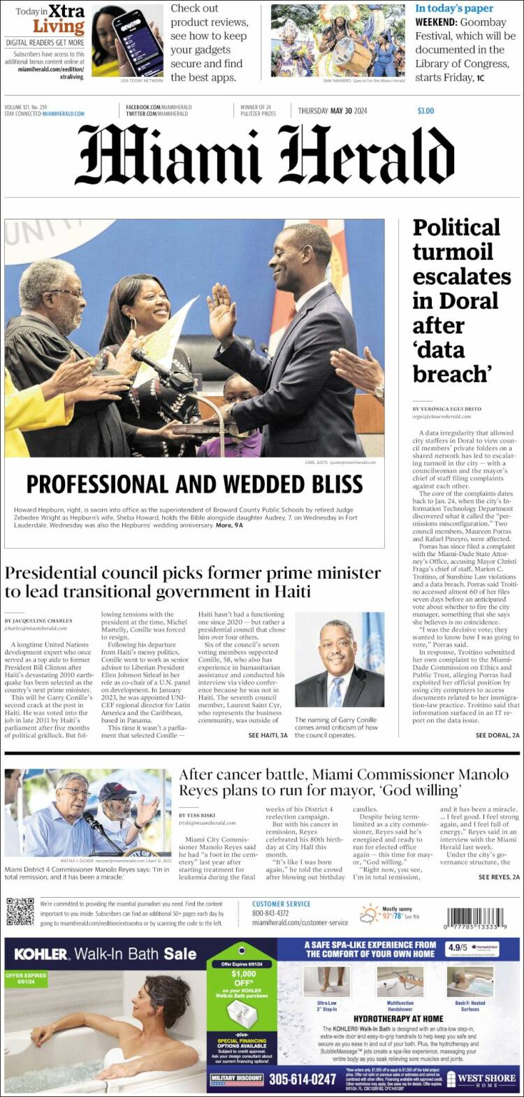 Portada de Miami Herald (USA)