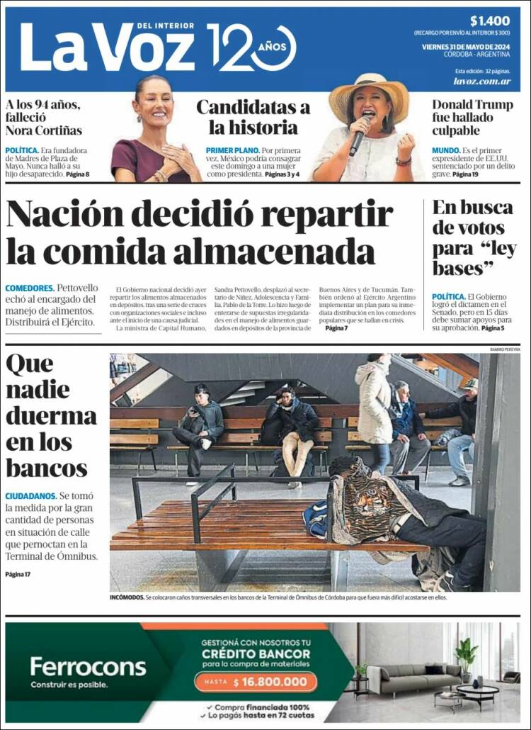 Portada de La Voz del Interior (Argentina)