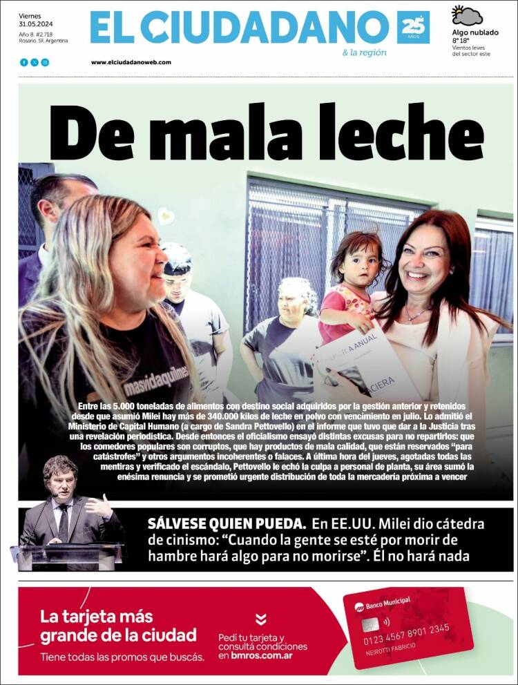 Portada de Diario El Ciudadano (Argentina)