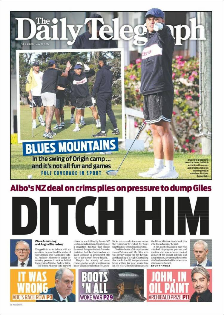 Portada de The Daily Telegraph (Australia)