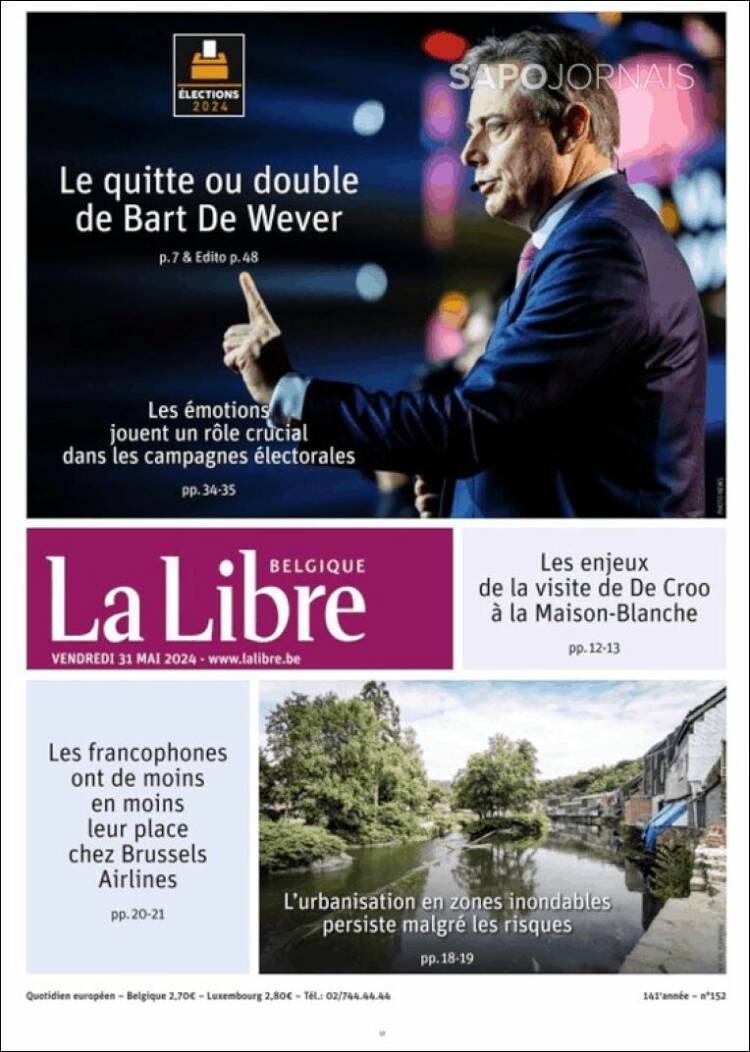 Portada de La Libre.be (B&eacute;lgica)