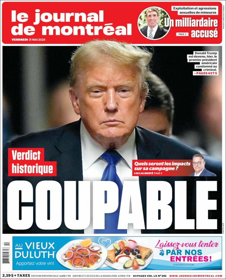 Portada de Le Journal de Montréal (Canada)