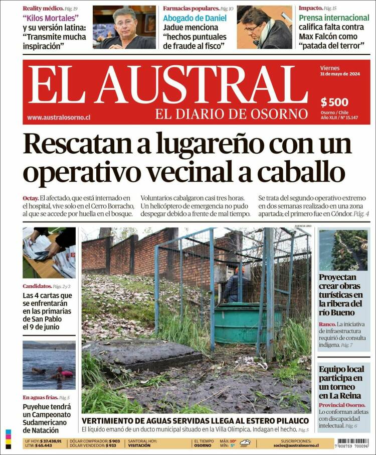 Portada de El Austral de Osorno (Chile)