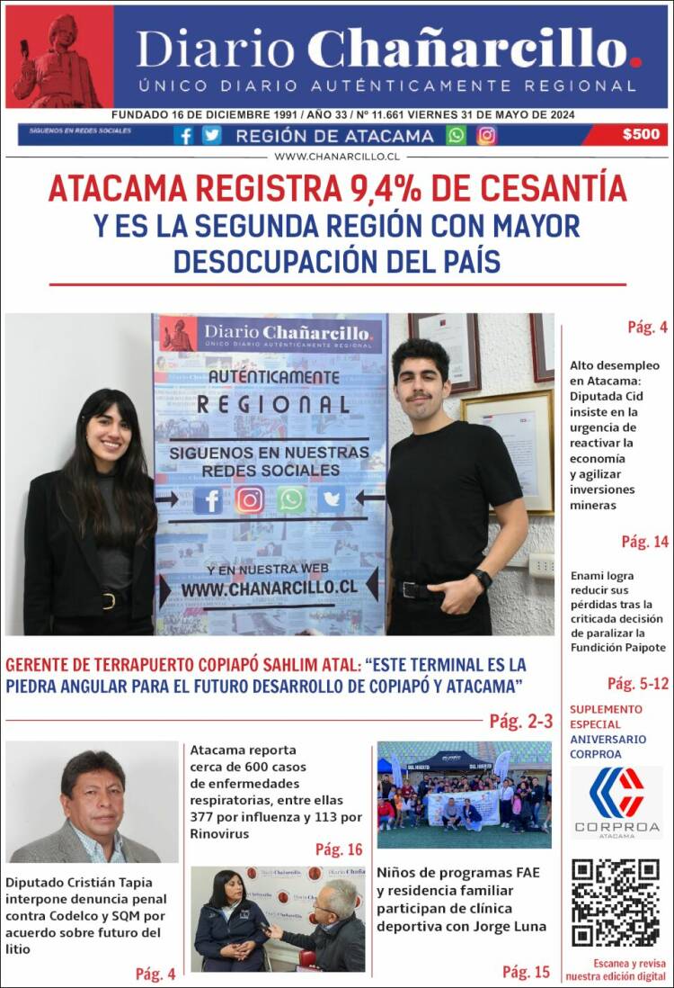 Portada de Diario Chañarcillo (Chile)