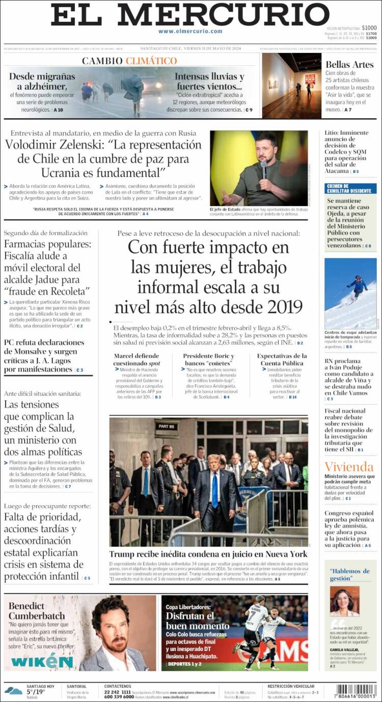 Portada de El Mercurio (Chile)