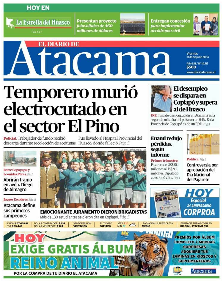 Portada de Diario de Atacama (Chile)