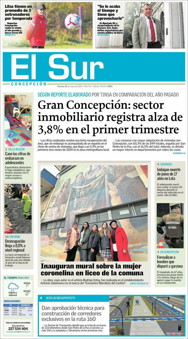 Portada de El Sur (Chile)