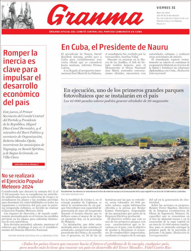 Portada de Granma (Cuba)