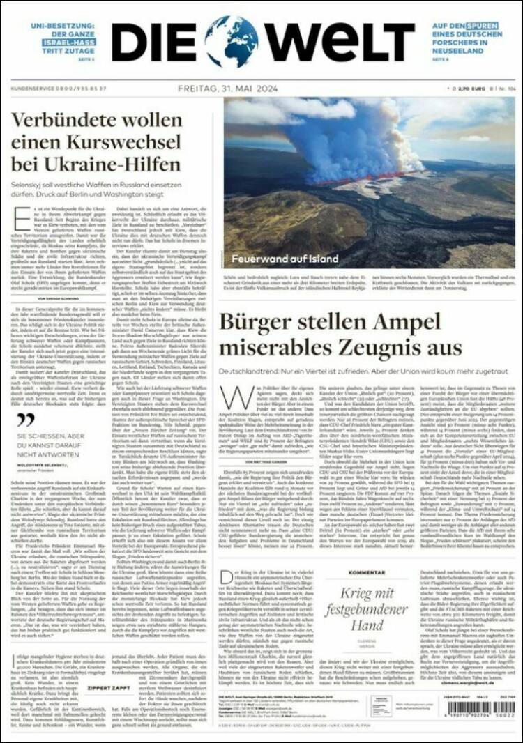 Portada de Die Welt (Alemania)