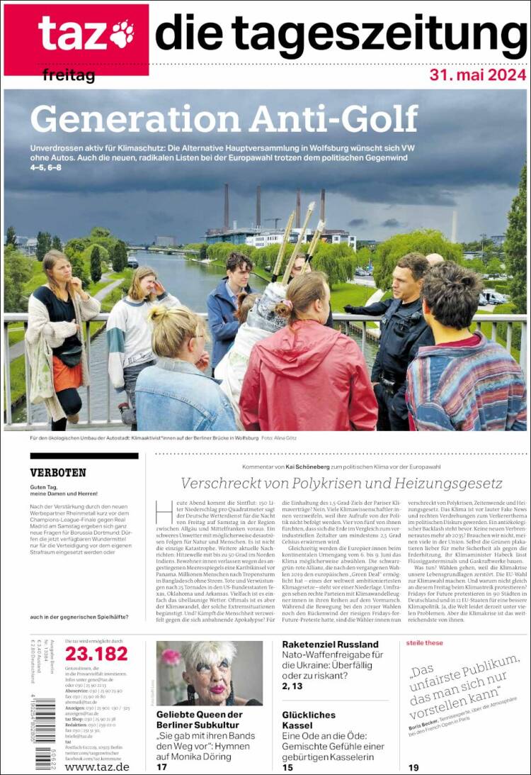 Portada de Die Tageszeitung (Alemania)