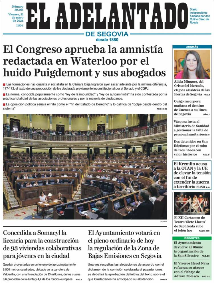 Portada de El Adelantado de Segovia (España)