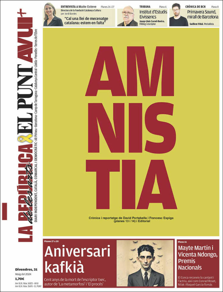 Portada de El Punt Avui (España)