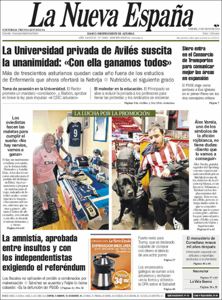 Portada de La Nueva España (España)