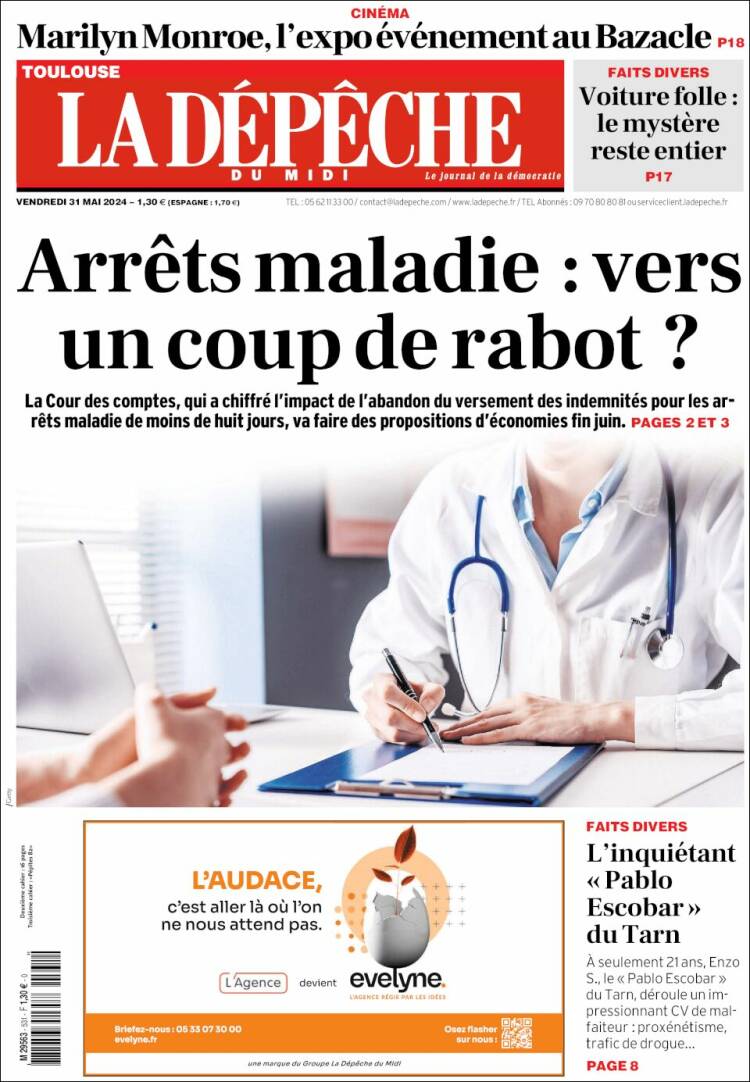 Portada de La Dépêche du Midi (Francia)