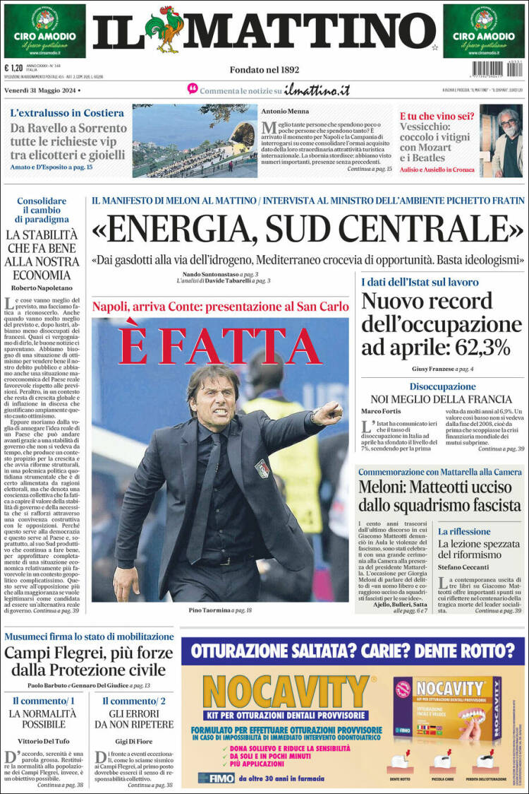 Portada de Il Mattino (Italia)