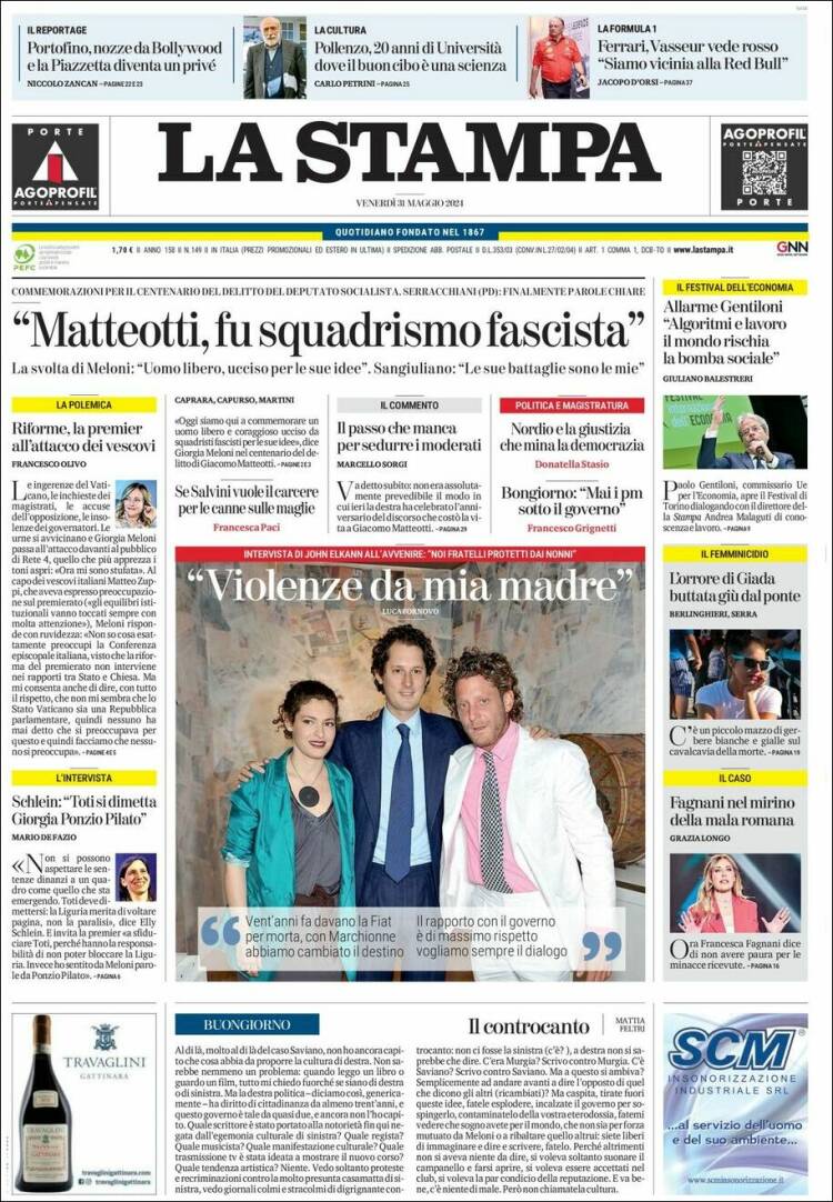 Portada de La Stampa (Italia)