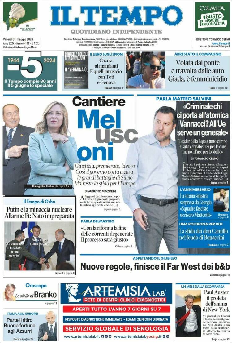 Portada de Il Tempo (Italia)