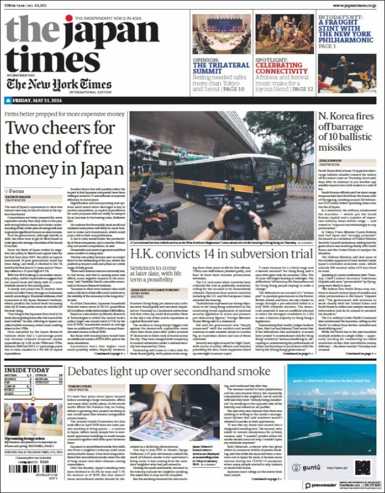 Portada de The Japan Times (Jap&oacute;n)