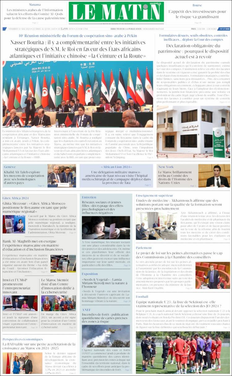 Portada de Le Matin (Marruecos)