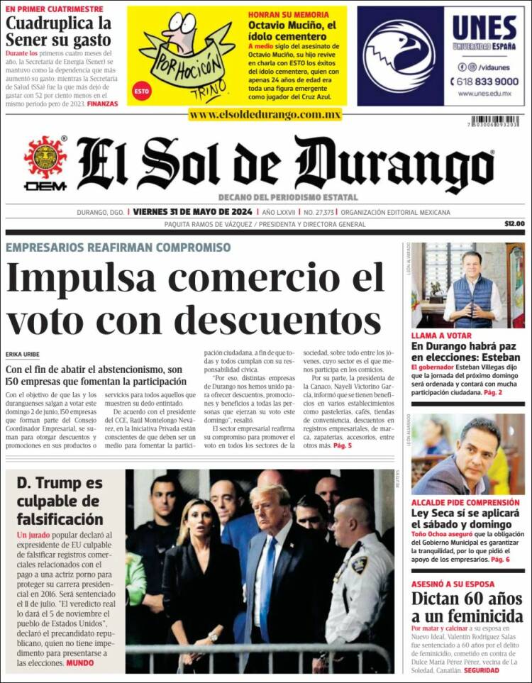 Portada de El Sol de Durango (México)