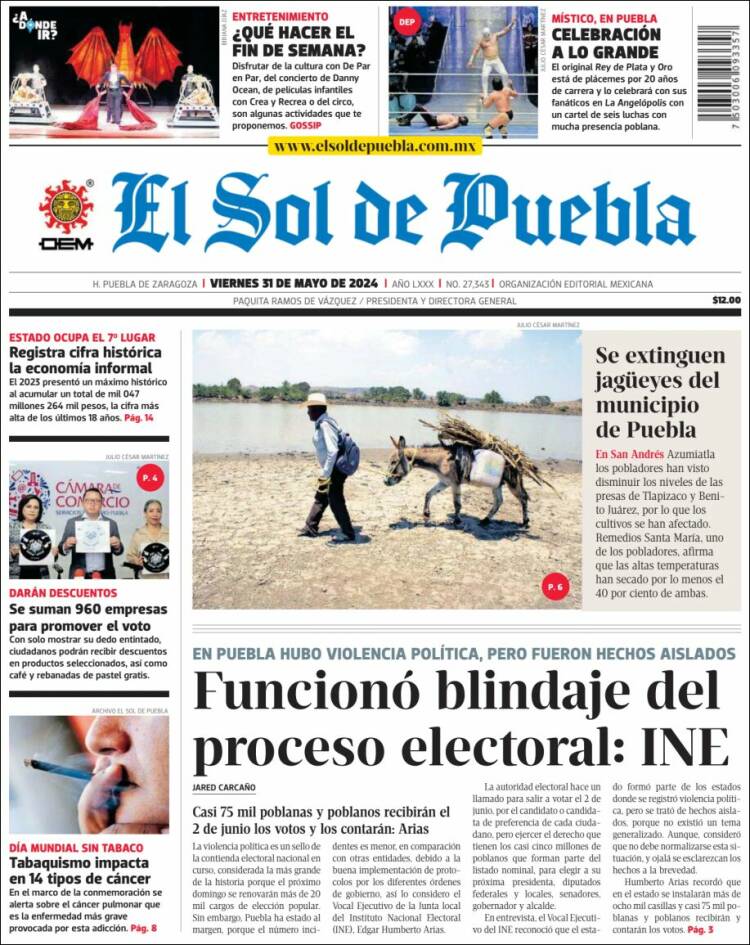 Portada de El Sol de Puebla (México)